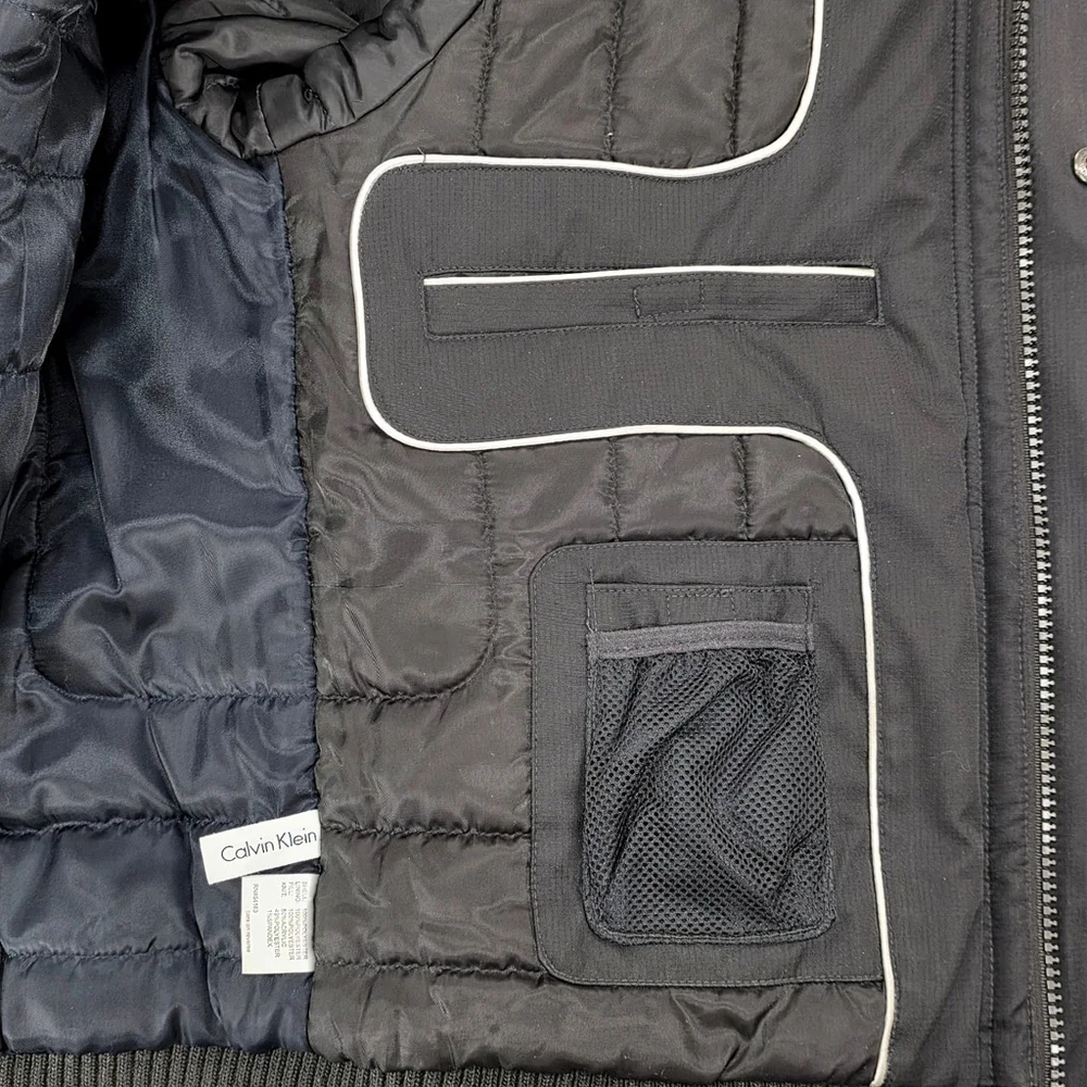 Calvin Klein Bomber Jacket Mens Small Black Water Resistant Windbreaker Ripstop - Picture 10 of 16